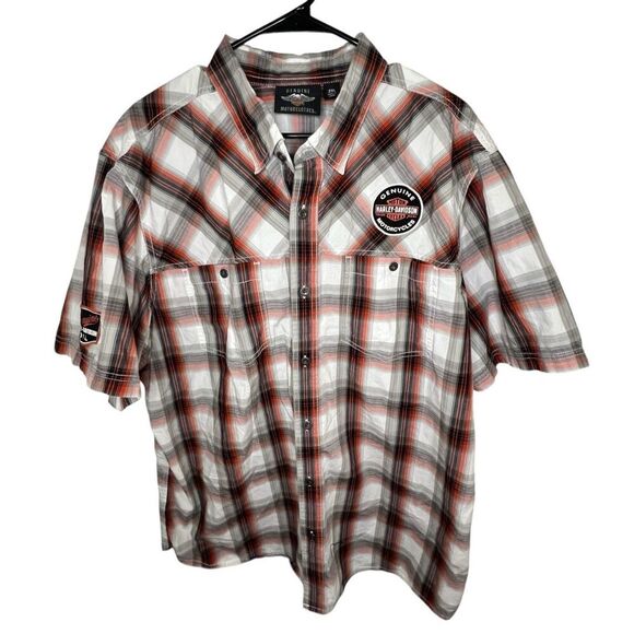 Harley Davidson Button Up Short Sleeve Shirt With Genuine Oil Patches - Picture 1 of 7